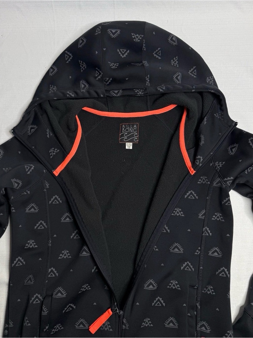 Billabong Women’s Full Zip Hoodie Jacket Black Geo Print Size Large - Picture 9 of 11